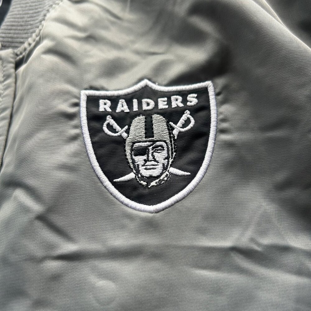 Oakland Raiders Silver Satin Sports Style Jacket by NFL Team Apparel